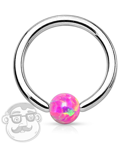 Pink Opalite Stainless Steel Captive Ring
