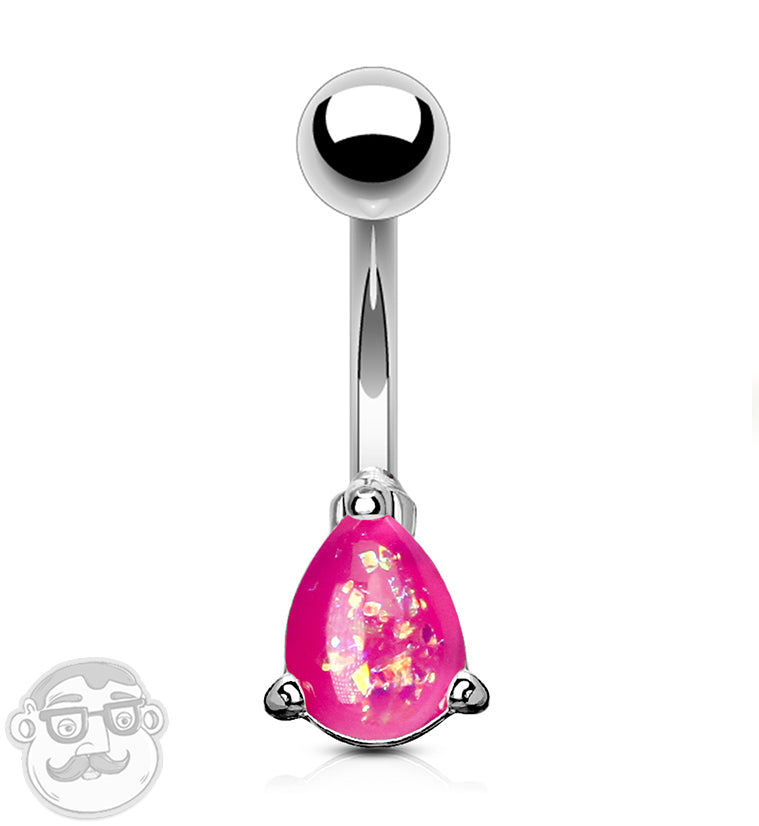 Pink Opal Teardrop Belly Button Ring