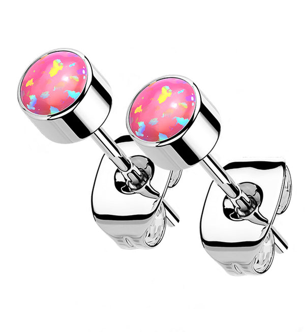 Pink Opal Titanium Bezel Earrings