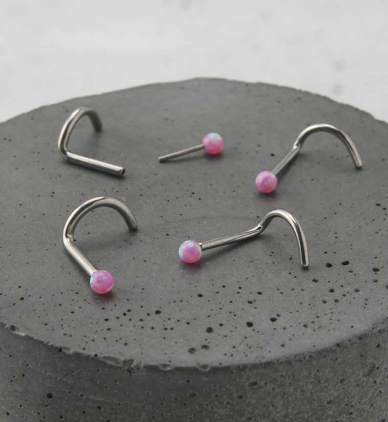 Pink Opalite Ball Titanium Threadless Nose Screw