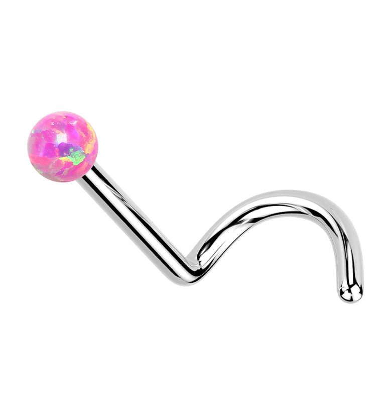 Pink Opalite Ball Titanium Threadless Nose Screw