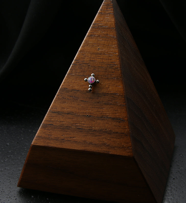 Pink Opalite Beaded Cross Titanium Threadless Top