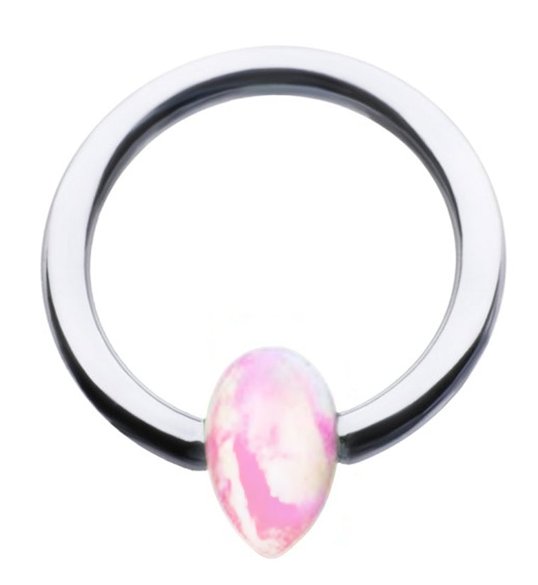 Pink Opalite Teardrop Titanium Captive Ring