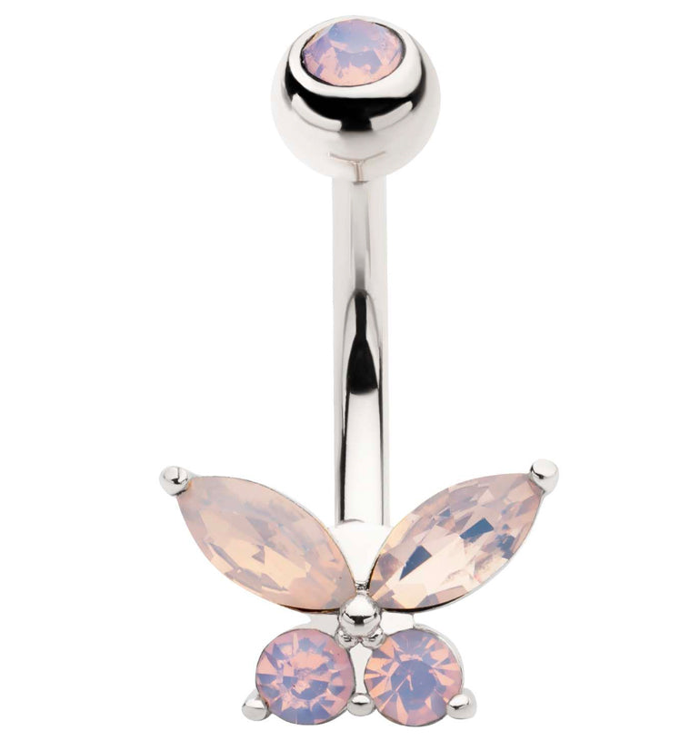 Pink Opalite Butterfly Stainless Steel Belly Button Ring