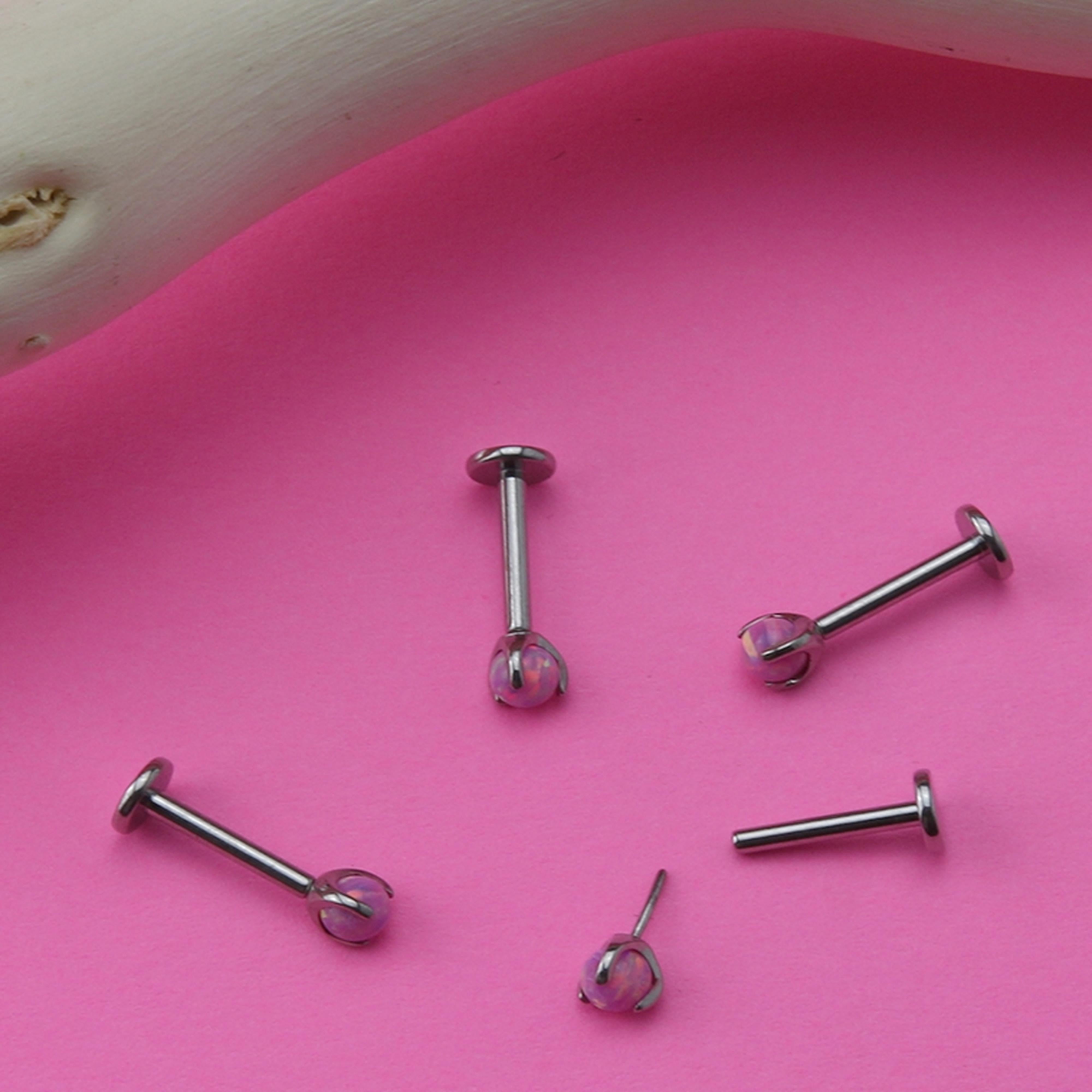 Pink Opalite Claw Set Titanium Threadless Labret