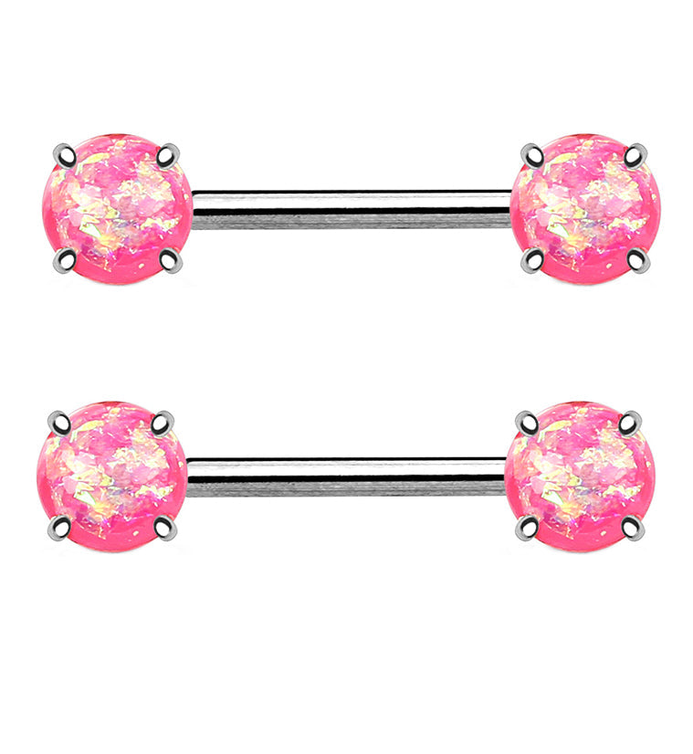14G Double Pink Opalite NIpple Ring Barbell