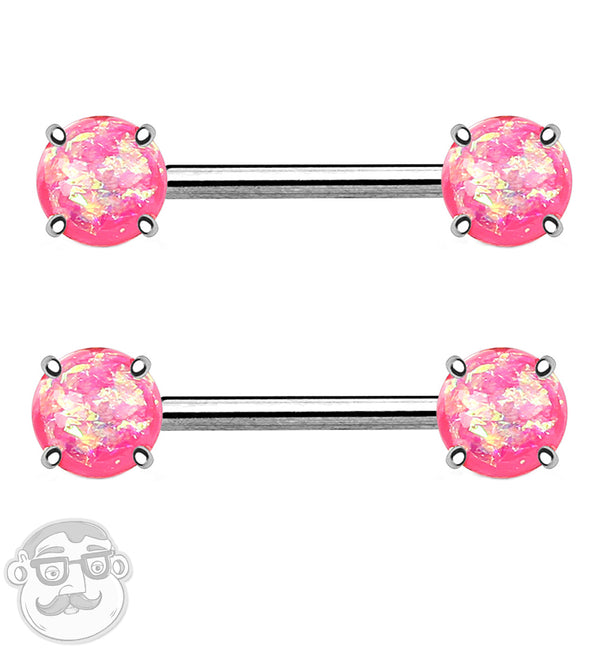 14G Double Pink Opalite NIpple Ring Barbell