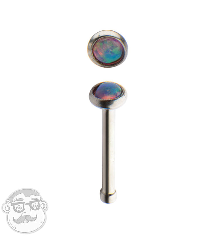 20G Pink Synthetic Opalite Stainless Steel Nose Bone