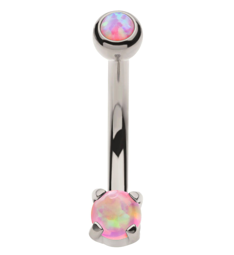 Pink Opalite Prong Set Stainless Steel Curved Barbell