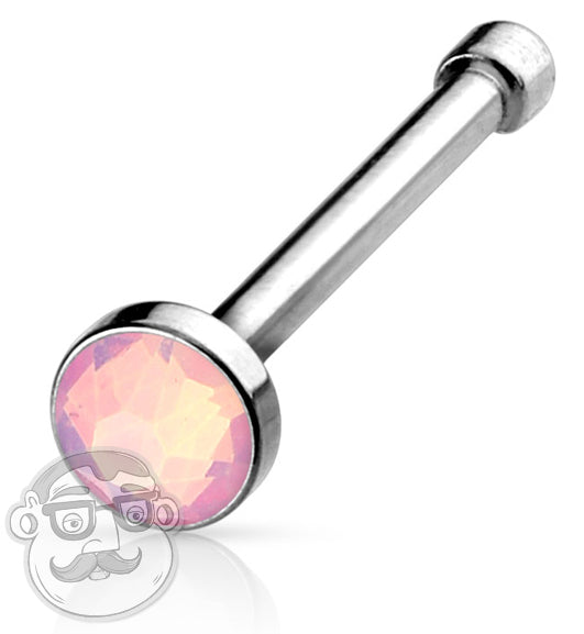 20G Pink Opalite Flat Top Stainless Steel Nose Stud