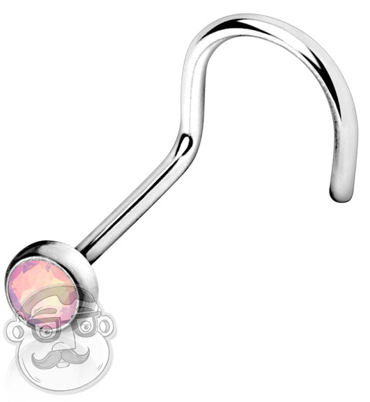 20G Pink Opalite Flat Top Stainless Steel Nose Screw Ring