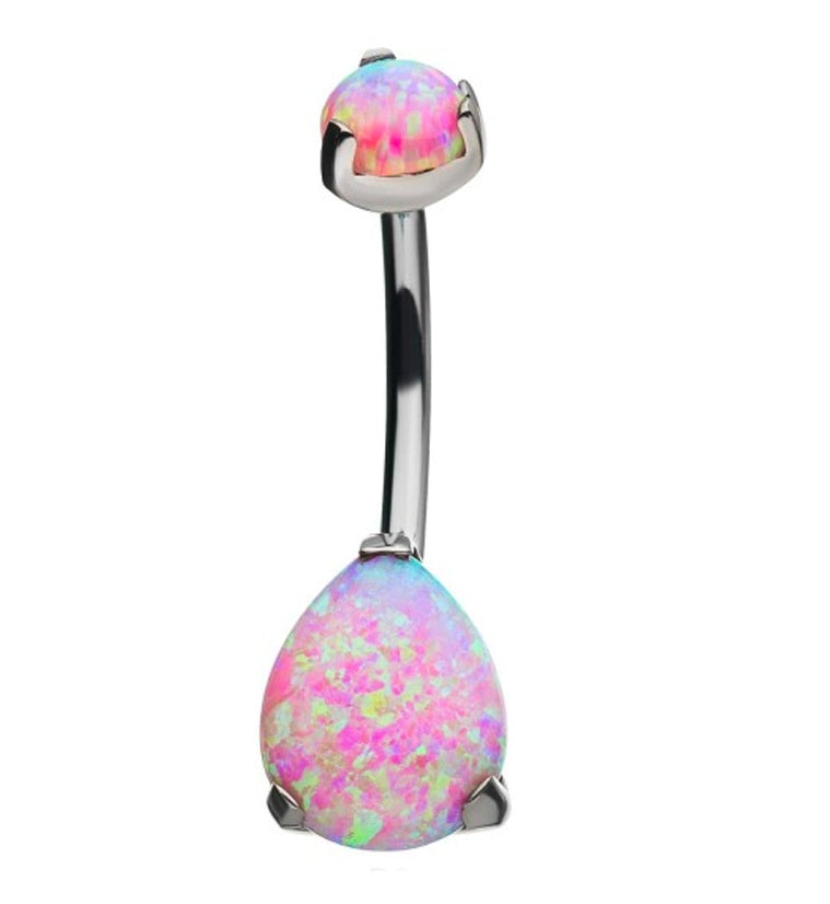 Pink Opalite Teardrop Titanium Belly Button Ring