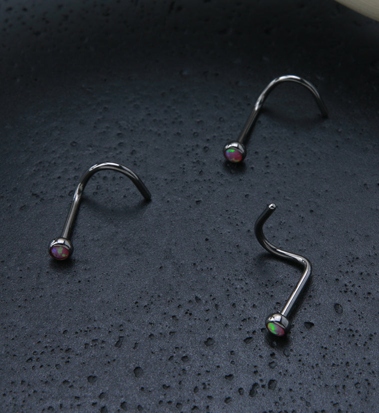 Pink Opalite Titanium Nose Screw Ring
