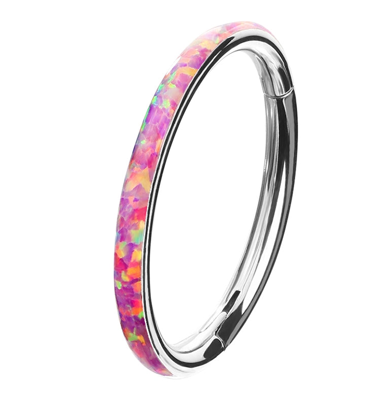 Pink Opalite Orbed Titanium Hinged Segment Ring