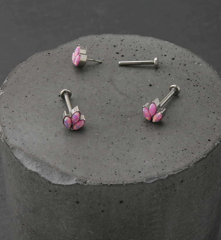 Pink Opalite Tri Sepal Titanium Threadless Labret
