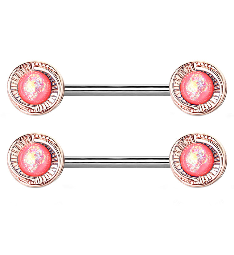 14G Pink Opalite Grain Rose Gold Nipple Ring Barbell