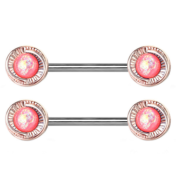 14G Pink Opalite Grain Rose Gold Nipple Ring Barbell
