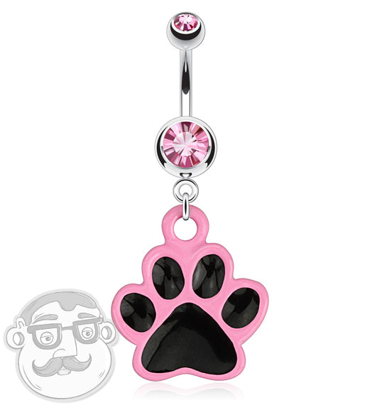 Black & Pink Paw Dangle Belly Button Ring