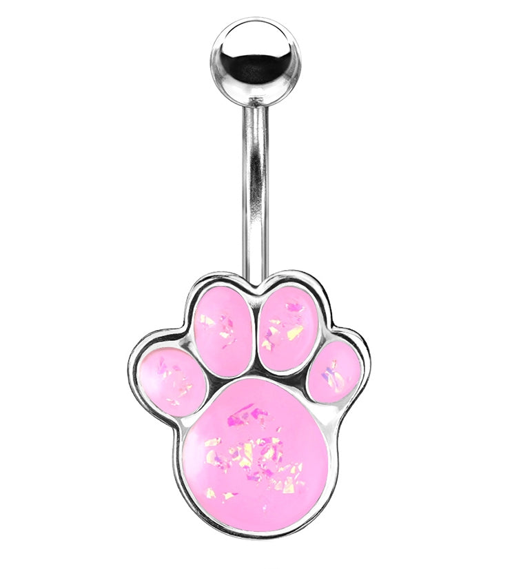 Pink Glitter Paw Print Belly Rings