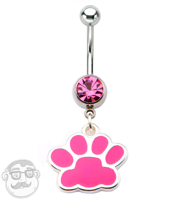 Pink Paw Print Belly Button Ring