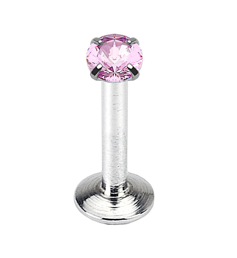 Pink CZ Prong Internally Threaded Labret