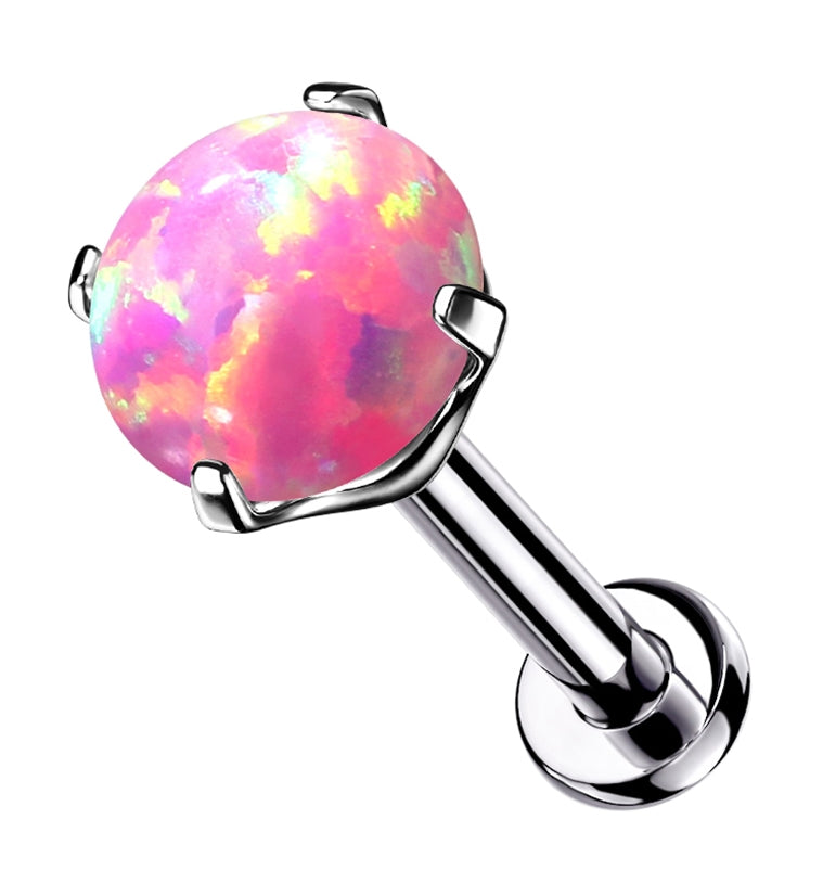 Pink Opalite Prong Set Titanium Threadless Labret
