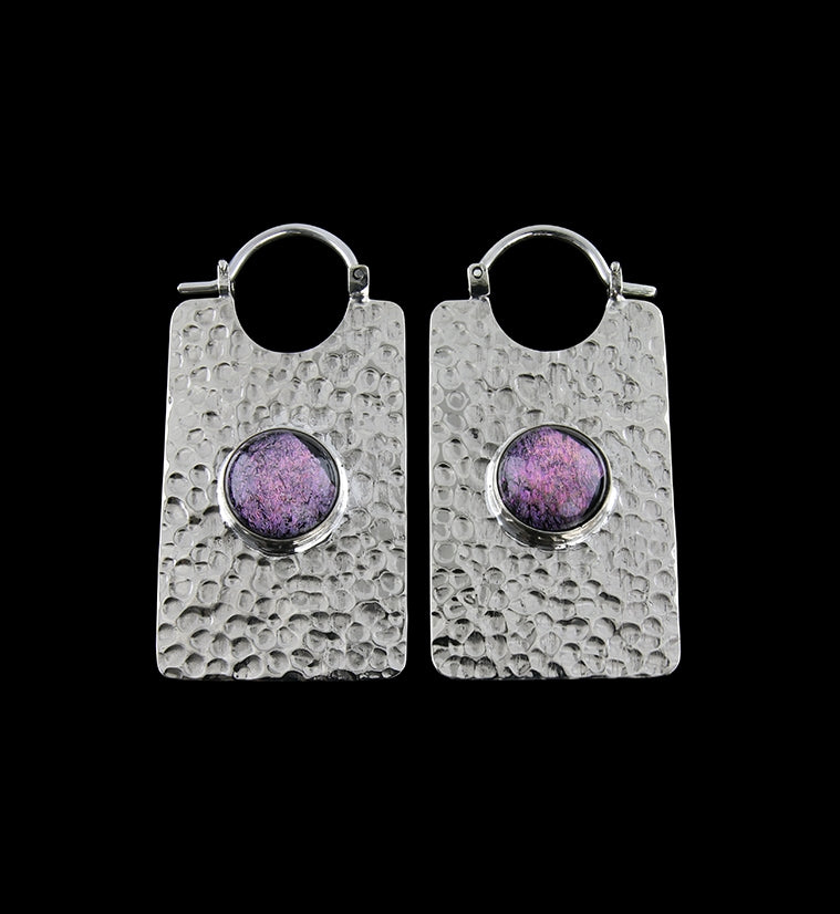 14G Lateral Pink Dichroic Glass White Brass Hangers - Earrings
