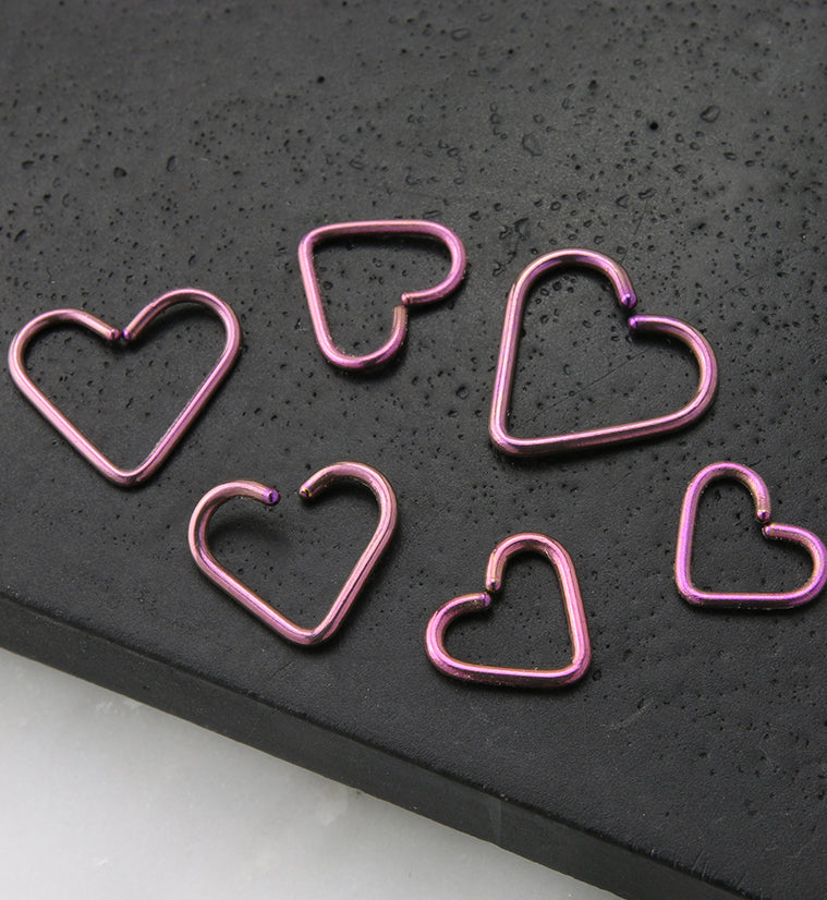 Pink PVD Heart Seamless Titanium Hoop Ring