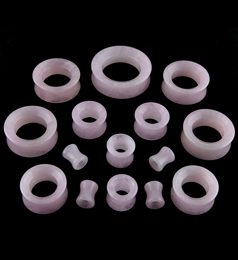 Rose Quartz Stone Double Flare Tunnels