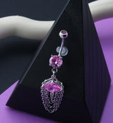 Pink Square CZ Dangle Chain Belly Button Ring