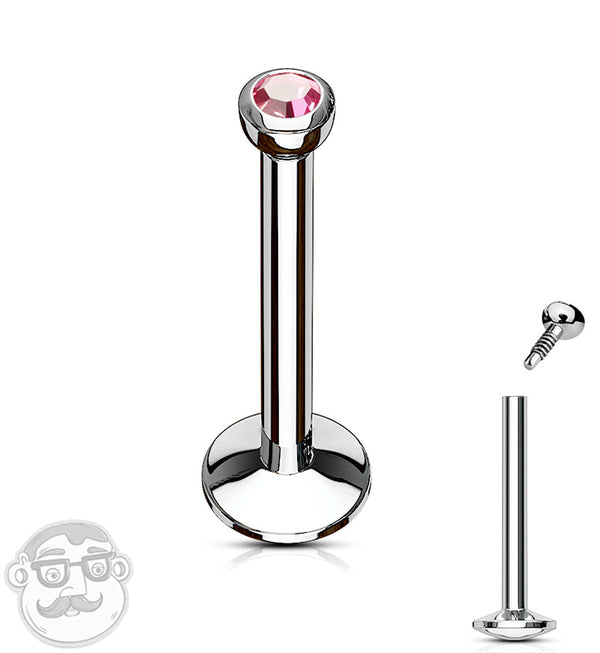 Pink CZ Stainless Steel Internally Threaded Labret