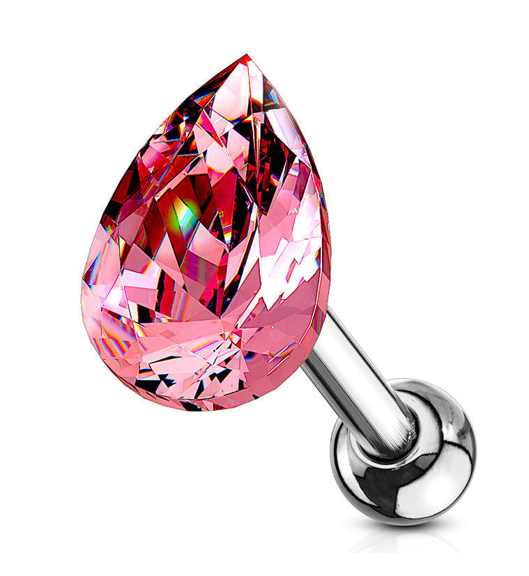 16G Pink Teardrop Cartilage Barbell