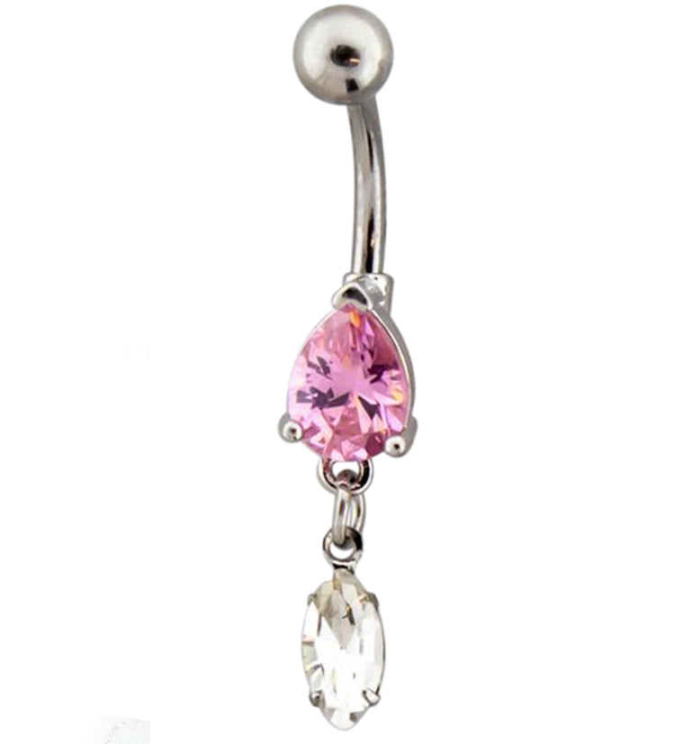Pink Teardrop CZ Dangle Belly Button Ring