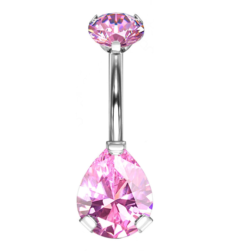 Pink Teardrop CZ Titanium Belly Button Ring