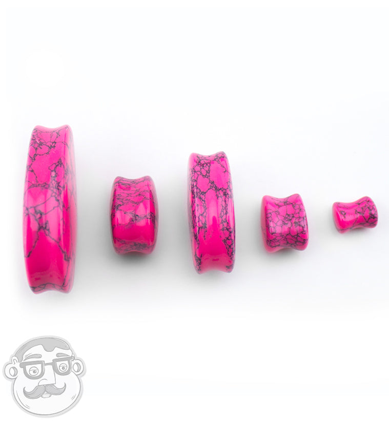 Pink Howlite Stone Teardrop Plugs