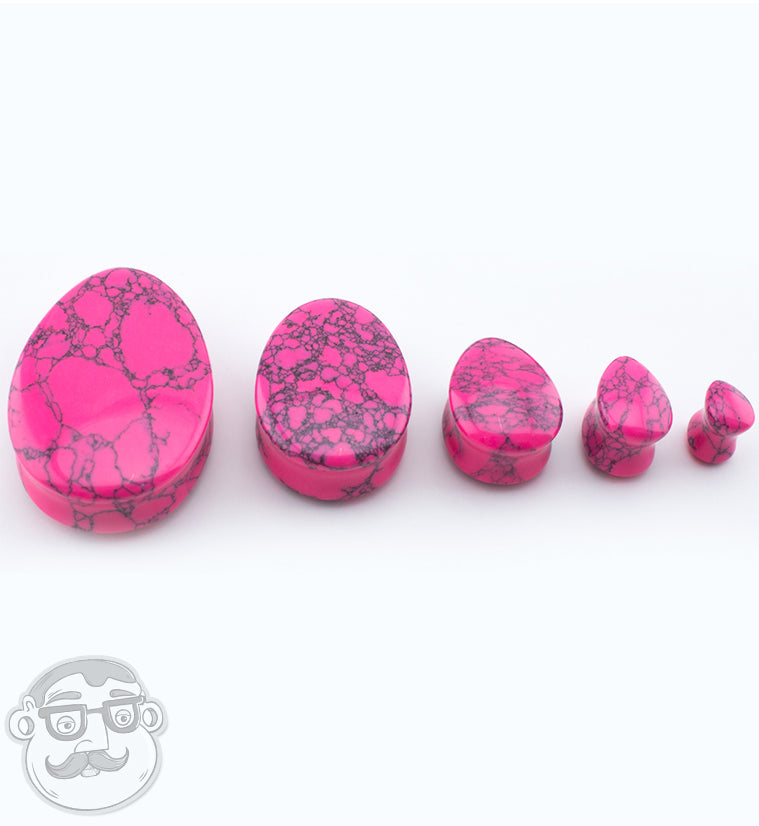 Pink Howlite Stone Teardrop Plugs
