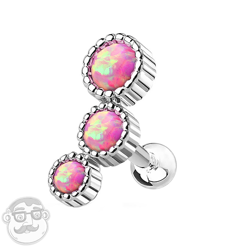 16G Pink Triple Opal Dome Cartilage Barbell