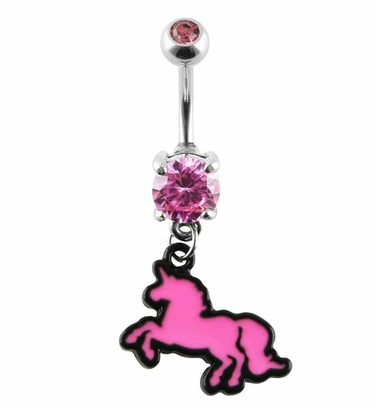 Pink Unicorn CZ Belly Ring