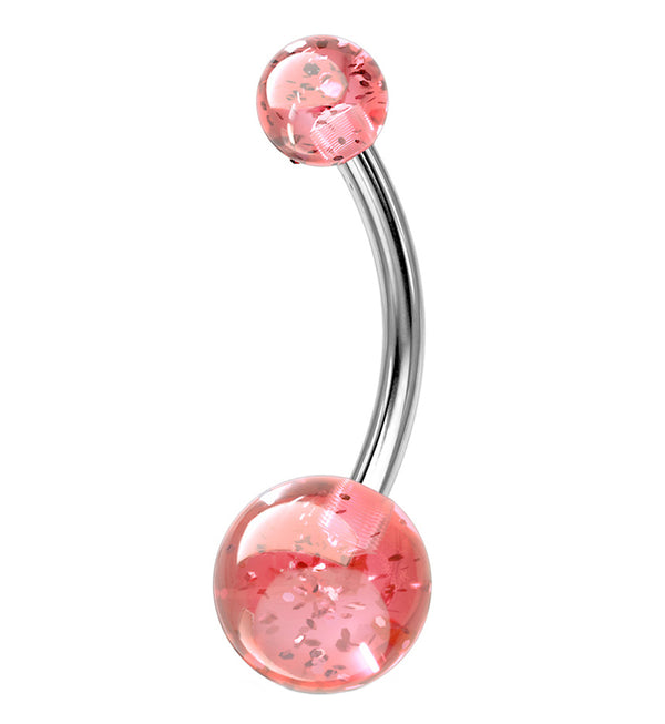 Pink UV Glitter Ball Belly Button Ring