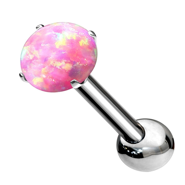 Pink Opalite Prong Set Titanium Threadless Barbell
