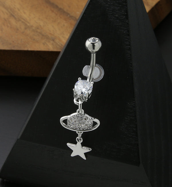 Planet Dangle Star Clear CZ Stainless Steel Belly Button Ring