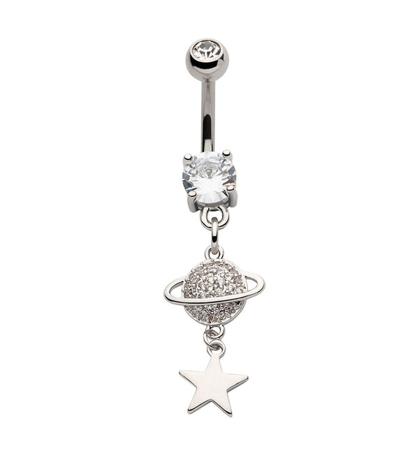 Planet Dangle Star Clear CZ Stainless Steel Belly Button Ring