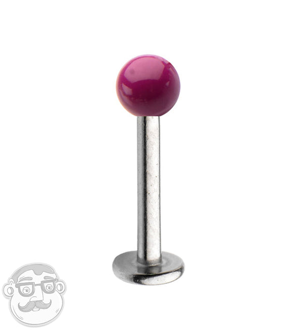 16G Stainless Steel Lip / Labret Stud with Purple Ceramic Ball