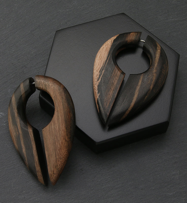 Pocket Areng Wood Fake Gauge Earrings