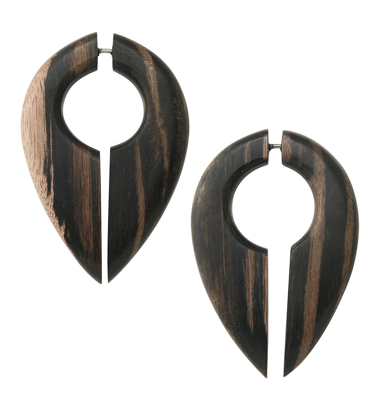 Pocket Areng Wood Fake Gauge Earrings