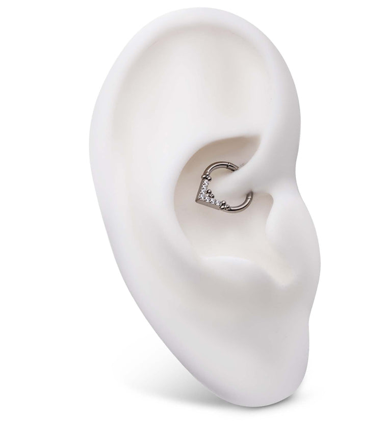 Point Beaded Clear CZ Titanium Hinged Segment Ring