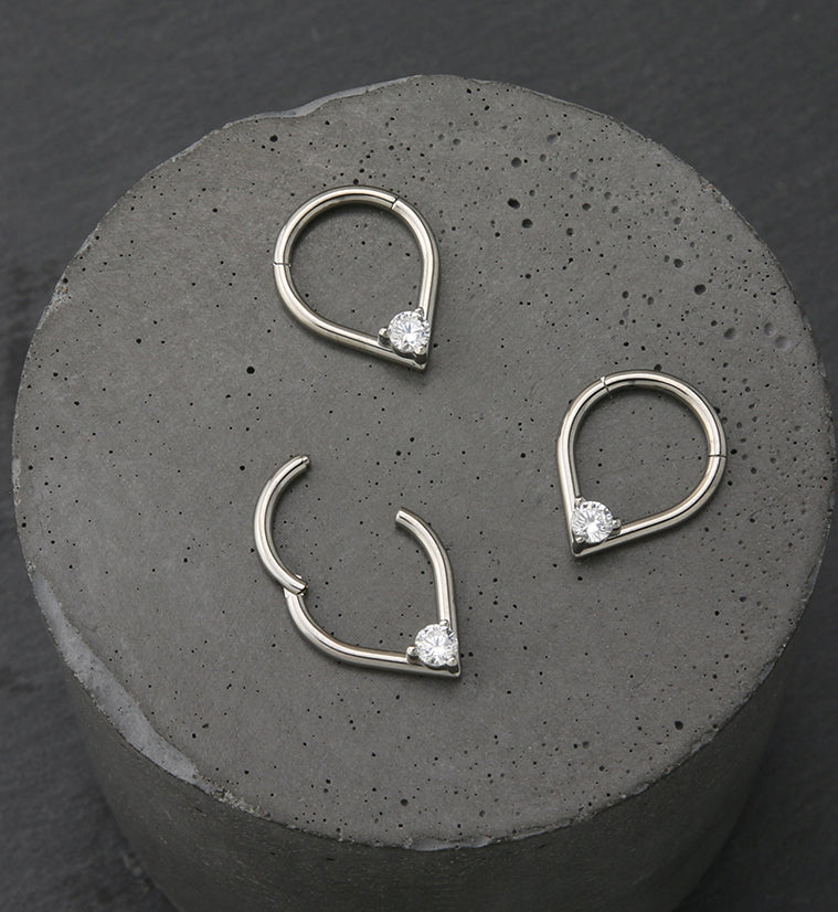 Point Clear CZ Titanium Hinged Segment Ring