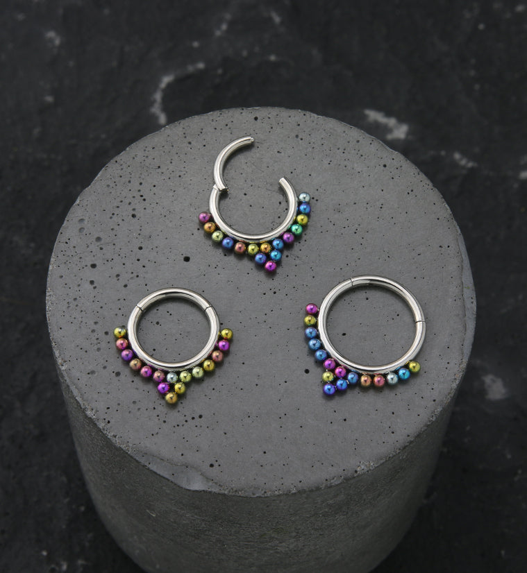Point Rainbow Anodized Bead Titanium Hinged Segment Ring