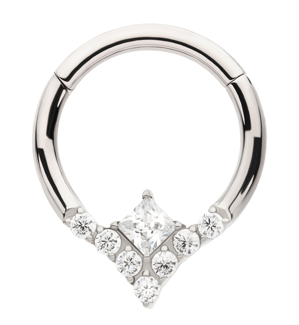 Point Squer Point Square Clear CZ Titanium Hinged Segment Ring