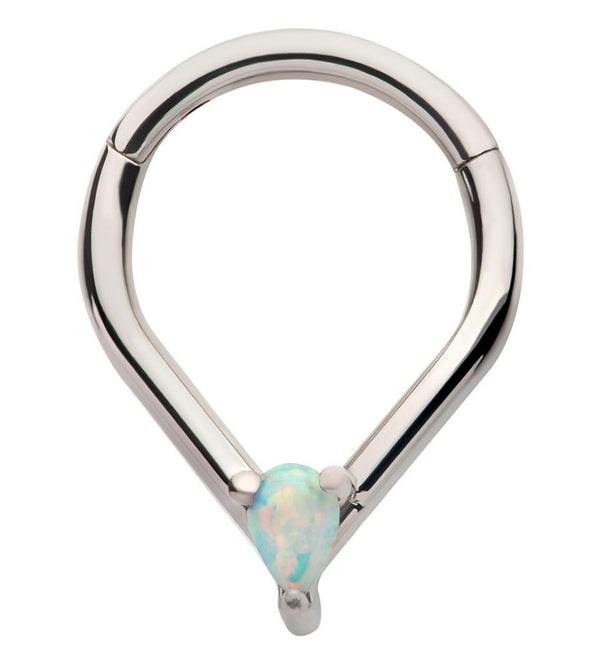 Point Teardrop White Opalite Titanium Hinged Segment Ring